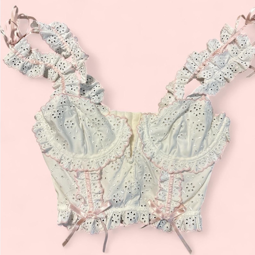 For love and Lemons Lace Eyelet Bralette in Cream and Pink